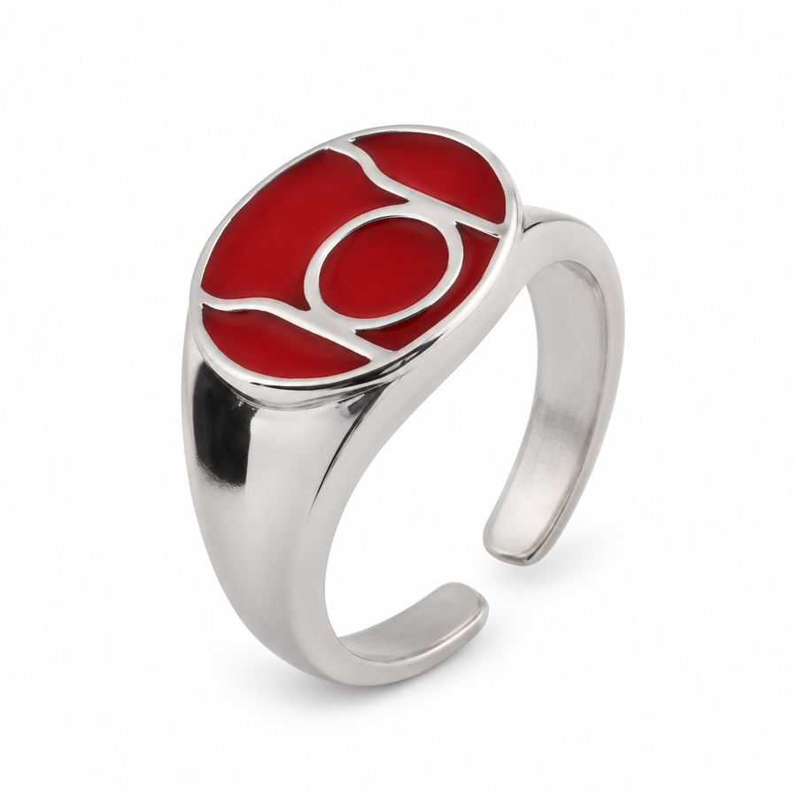 Red Lantern Power Ring – Rage with a silver-tone emblem and open band